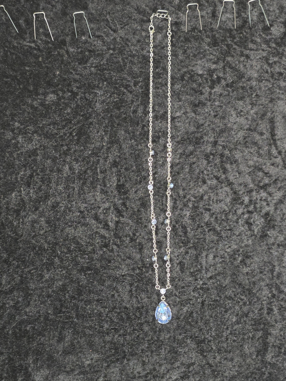 Silver Necklace with Blue Teardrop Pendant